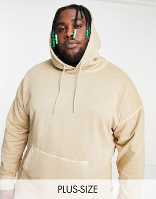 ONLY & SONS PLUS WASHED OVERSIZED HOODIE IN BEIGE-NEUTRAL