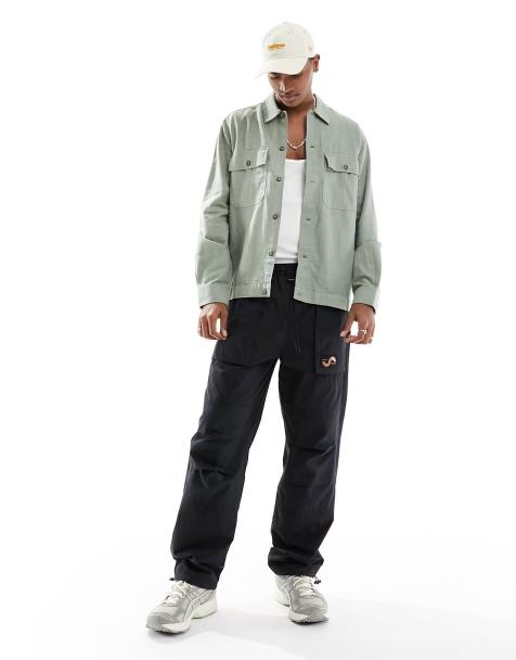 ONLY & SONS pocket detail linen mix overshirt in sage green - view 1