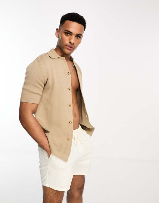 Only & Sons - Polo beige in maglia jacquard con rever