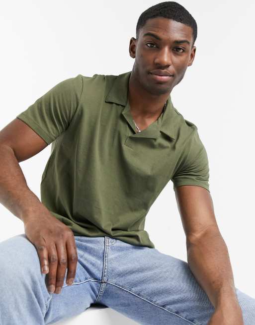 Only & Sons - Polo con rever in jersey di cotone kaki - MGREEN