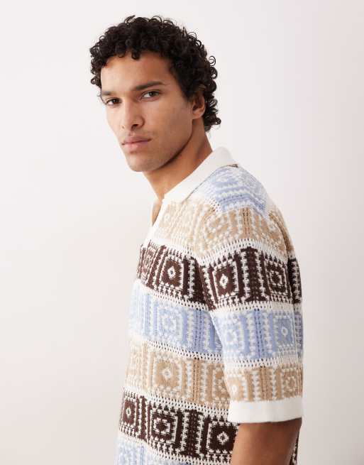 ONLY & SONS - Polo décontracté en maille crochetée rayée - Marron, 2 de 5