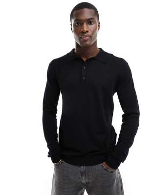 ONLY & SONS - Polo en maille à manches longues - Noir