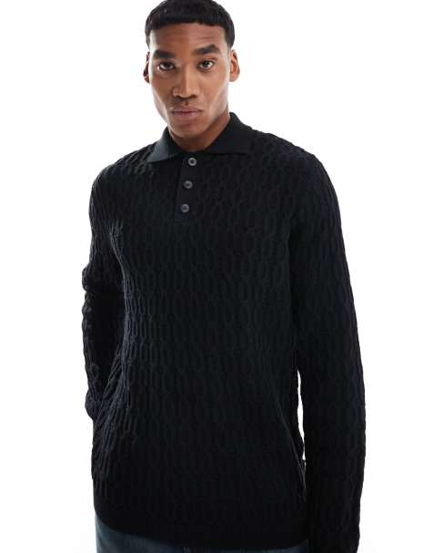 Only & Sons - Polo en maille à manches longues - Noir - view 1