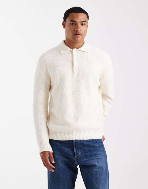 ONLY & SONS - Polo in maglia a coste inglesi comoda color crema
