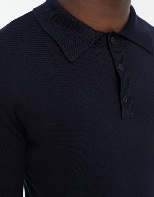 Only & Sons - Polo in maglia blu navy a maniche lunghe, 2 di 4