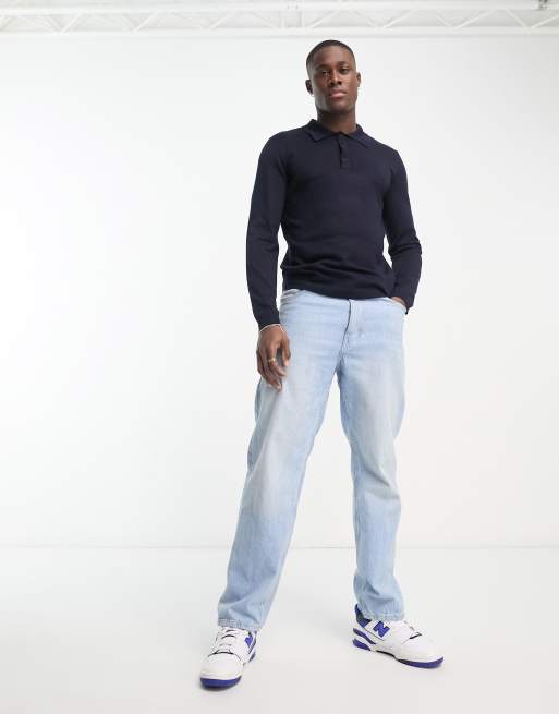Only & Sons - Polo in maglia blu navy a maniche lunghe, 4 di 4
