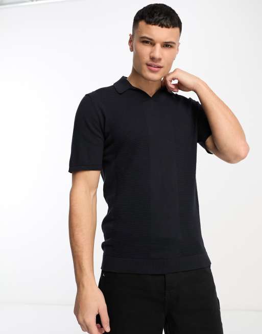 Only & Sons - Polo in maglia blu navy testurizzata con rever