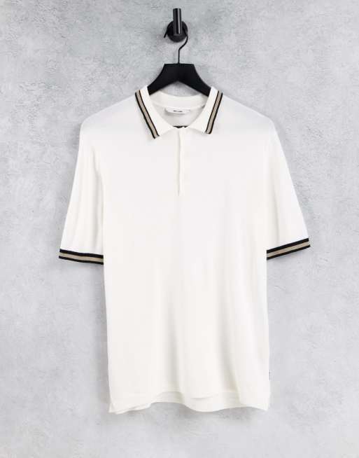 Only & Sons - Polo in maglia con bordi a contrasto, colore bianco