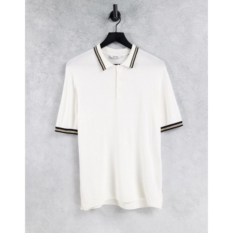  Uomo Only & Sons - Polo in maglia con bordi a contrasto, colore bianco