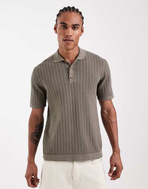 ONLY & SONS - Polo in maglia traforata kaki chiaro - view 1