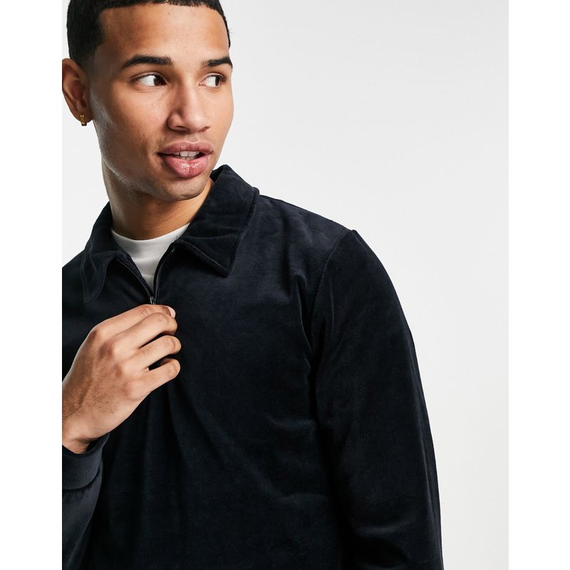 Polo 1FfX0 Only & Sons - Polo in velour blu navy a maniche lunghe
