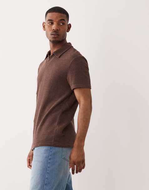 ONLY & SONS - Polo met korte mouwen en split in de hals in chocoladebruin - view 1