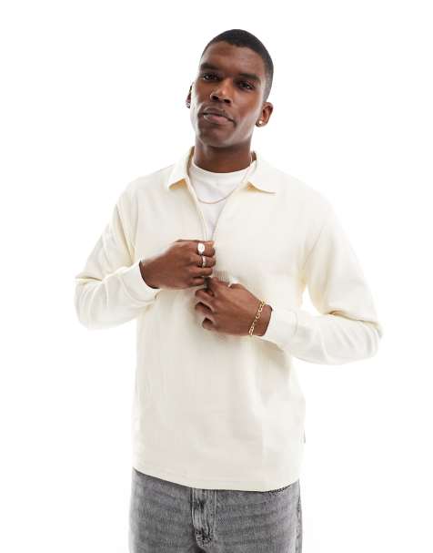 Only & Sons - Polo met lange mouwen en rits in crème - view 1