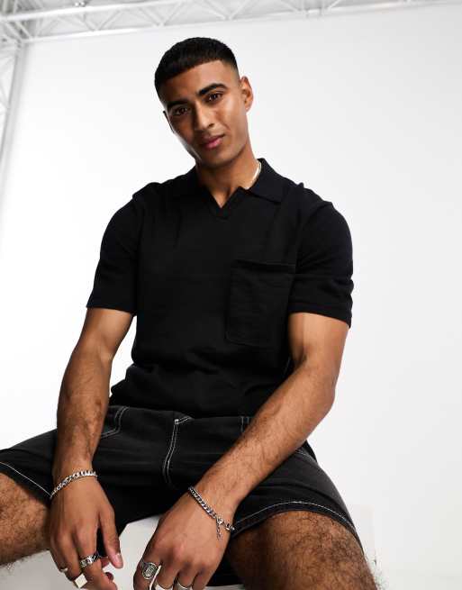 Only & Sons - Polo met reverskraag en textuur in marineblauw
