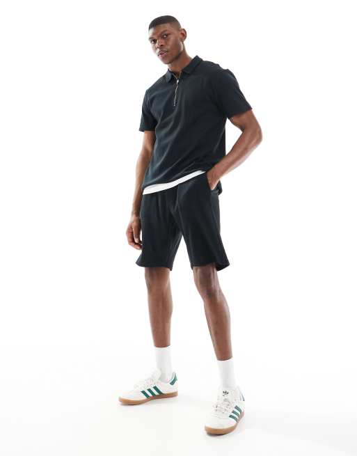 ONLY & SONS - Polo nera testurizzata con zip corta in coordinato, 4 di 4