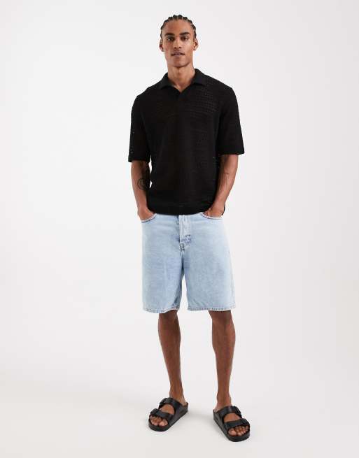 ONLY & SONS - Polo nera traforata con colletto spaccato, 2 di 5