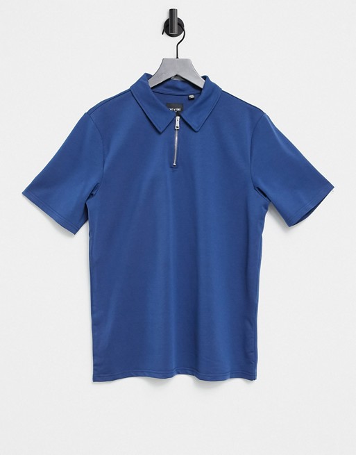 Only & Sons polo with zip in navy