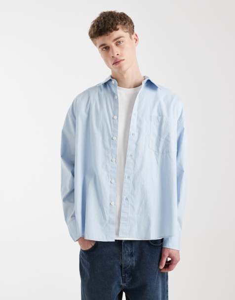 ONLY & SONS poplin cotton long sleeve shirt in light blue