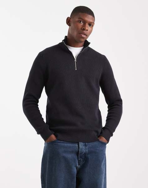 ONLY & SONS ribbed half zip jumper in navy