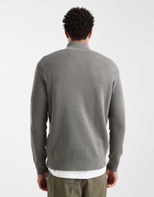 ONLY & SONS – Prążkowany zielonoszary sweter z zamkiem pod szyją, 3 z 6