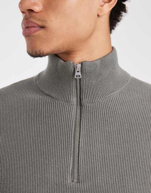 ONLY & SONS – Prążkowany zielonoszary sweter z zamkiem pod szyją, 5 z 6