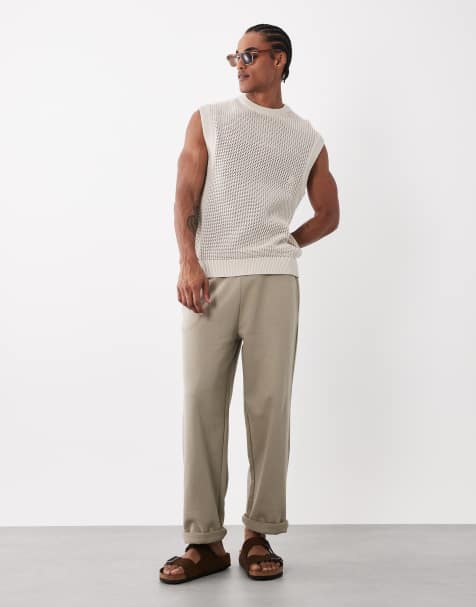 ONLY & SONS premium 400gsm heavyweight loose fit trackies in stone (part of a set) - view 1