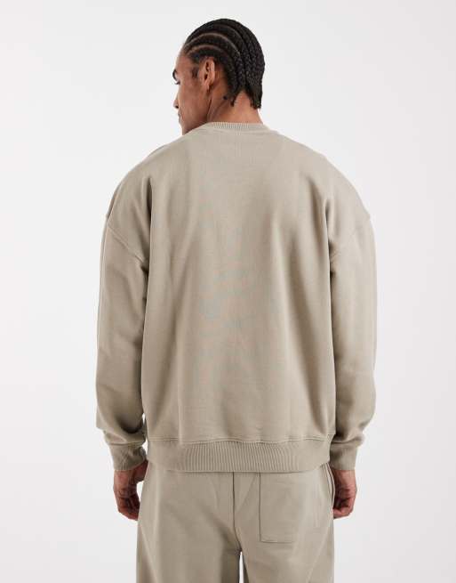 ONLY & SONS premium 400gsm heavyweight oversized fit crew neck sweatshirt in stone - part of a set, 3 of 5
