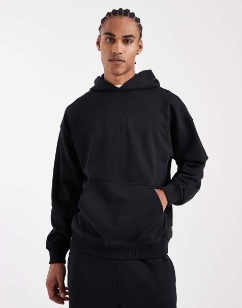 ONLY & SONS premium 400gsm heavyweight oversized fit hoodie in black - part of a set - view 1