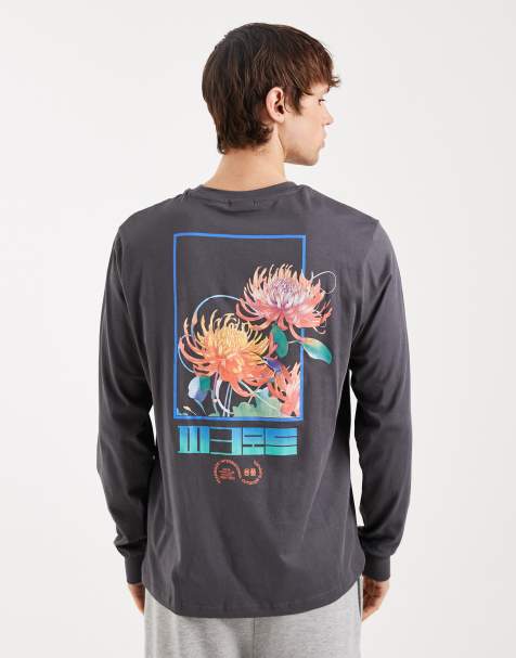 ONLY & SONS&nbsp;long sleeve t-shirt with floral back print in charcoal