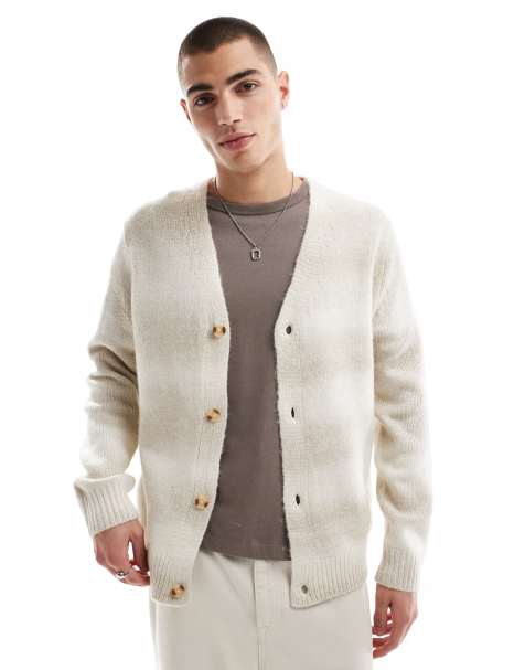 ONLY & SONS – Premium – Angeraute Strickjacke in Beige gestreift - view 1