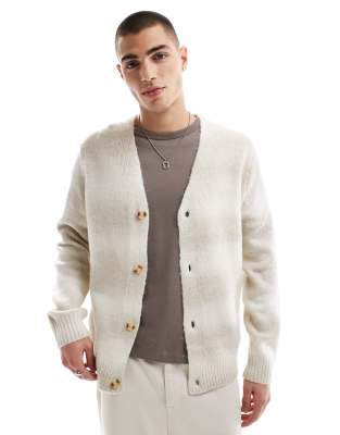 ONLY & SONS premium brushed cardigan in beige stripe-Neutral