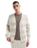 [ONLY & SONS] ONLY & SONS premium brushed cardigan in beige stripe-Neutral XL Cloud Dancer