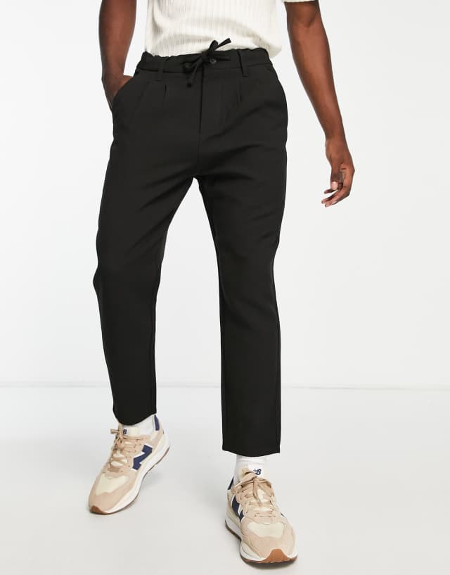 Only & Sons premium loose fit cropped smart pants in black