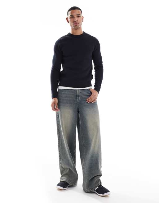 Only & Sons - Premium - Maglione girocollo lavorato a coste blu navy, 2 di 4