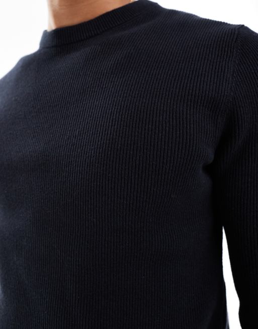 Only & Sons – Premium – Marinblå ribbstickad tröja med rund halsringning, 3 av 4
