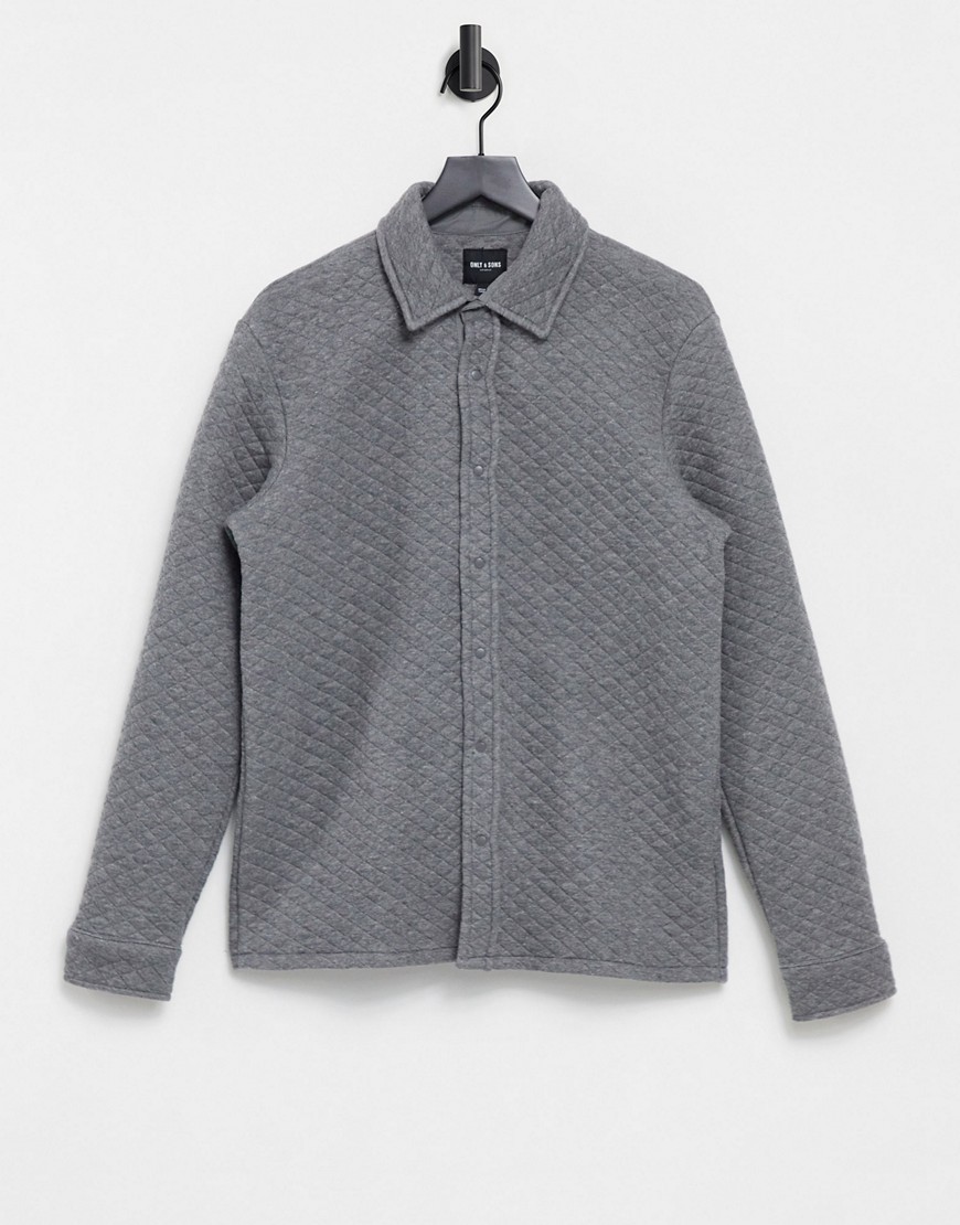 Only & Sons premium quilted overshirt in gray-Grey