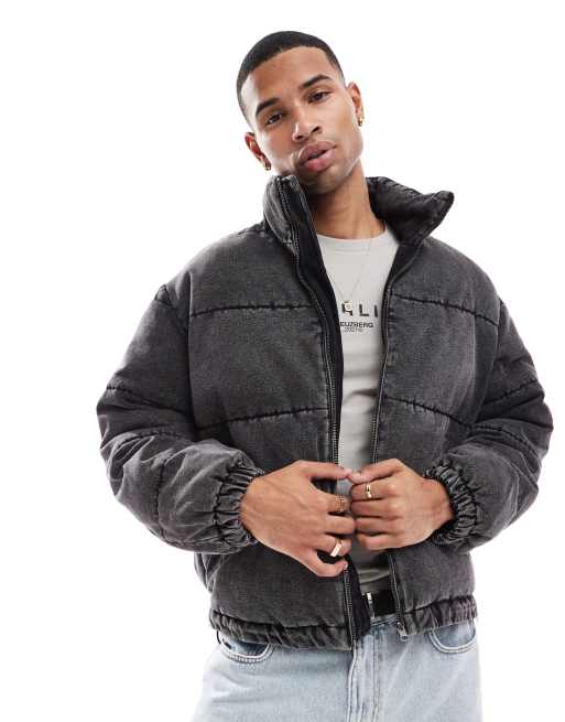 ONLY SONS puffer jacket with denim look in washed black