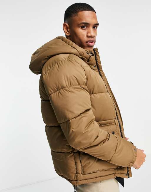 Only Sons puffer jacket with hood in tan