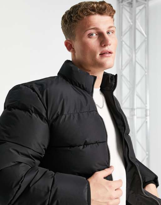 Only & Sons puffer jacket with stand collar in black | ASOS