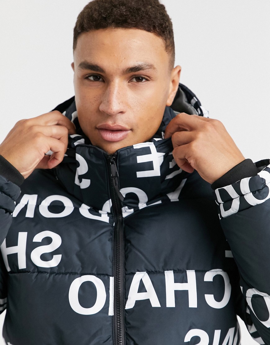 Only & Sons Puffer With Letter Print In Black | ModeSens