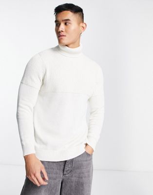 Only & Sons textured roll neck jumper in white  - ASOS Price Checker