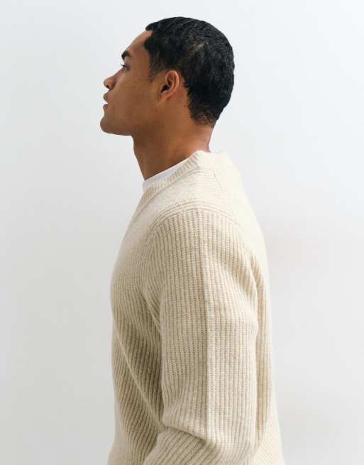 ONLY & SONS pull col V en mélange de laine couleur crème, 4 de 5