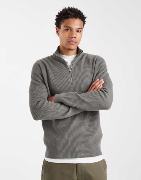 ONLY & SONS - Pull côtelé à col zippé - Gris vert - view 1