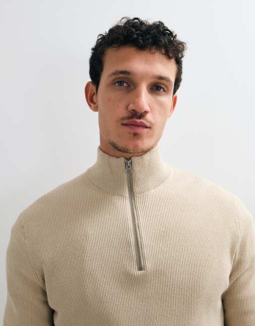 Only & Sons - Pull côtelé à col zippé - Taupe, 3 de 5