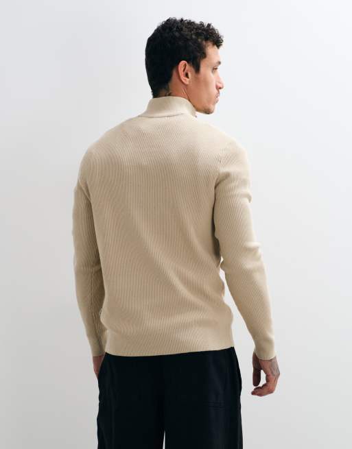 Only & Sons - Pull côtelé à col zippé - Taupe, 5 de 5