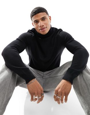 Only & Sons knitted roll neck jumper in black    - ASOS Price Checker