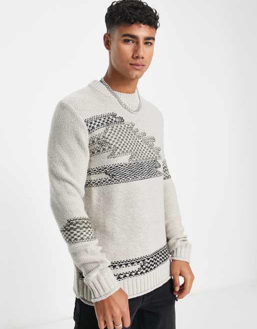 Only & Sons - Pull en maille à motif abstrait - Beige 