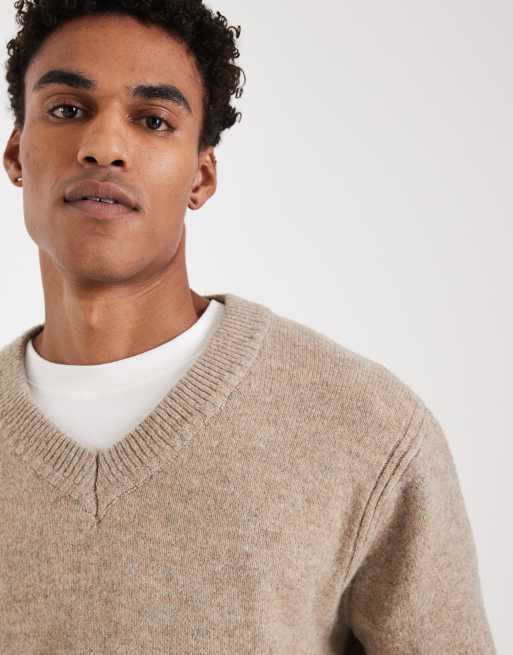 ONLY & SONS - Pull en maille brossée avec col V - Beige, 3 de 5