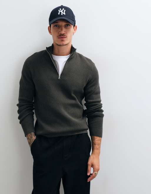 ONLY & SONS pull en maille riche en coton à demi-zip en gris foncé, 2 de 5