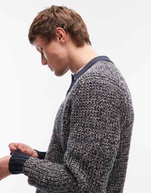 ONLY & SONS - Pull en maille structurée avec col contrastant - Bleu marine, 4 de 5